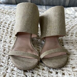 Cecelia New York Aiden Gold Rafia Cone Heel Shoe